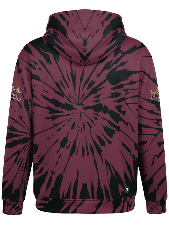 Bench Clearers Tucson Roadrunners Maroon Tie-Dye Youth Hockey Hoodie - 3D BACK