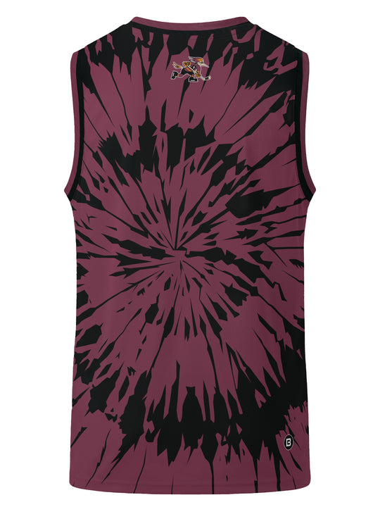 Bench Clearers Tucson Roadrunners Maroon Tie-Dye Youth Hockey Tank - 3D BACK