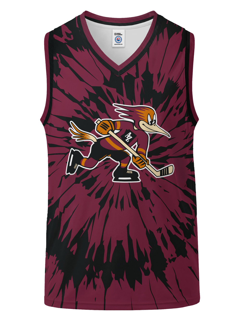 Bench Clearers Tucson Roadrunners Maroon Tie-Dye Youth Hockey Tank - 3D FRONT