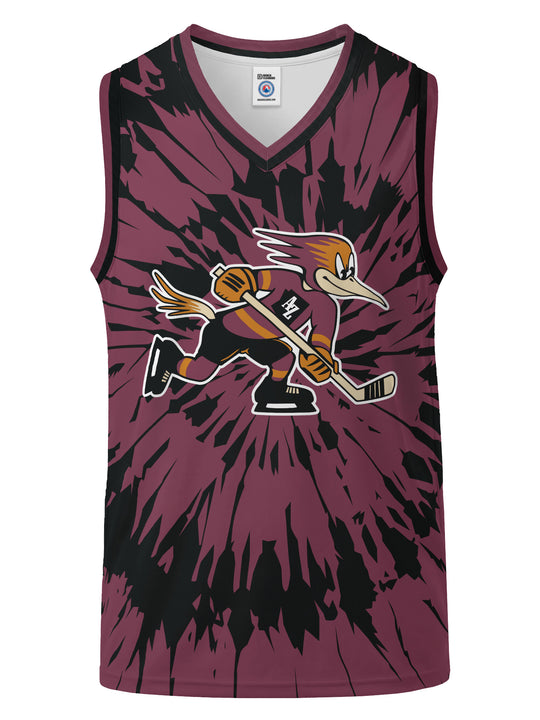 Bench Clearers Tucson Roadrunners Maroon Tie-Dye Youth Hockey Tank - 3D FRONT