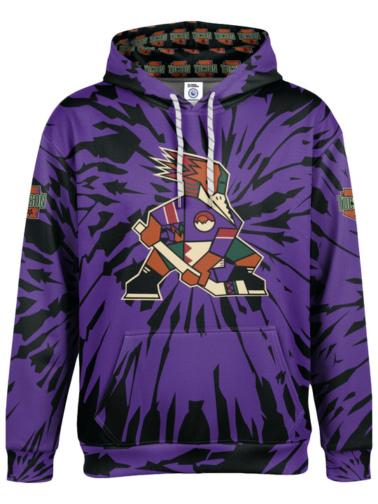 Bench Clearers Tucson Roadrunners Purple Tie-Dye Hockey Hoodie - 3D FRONT