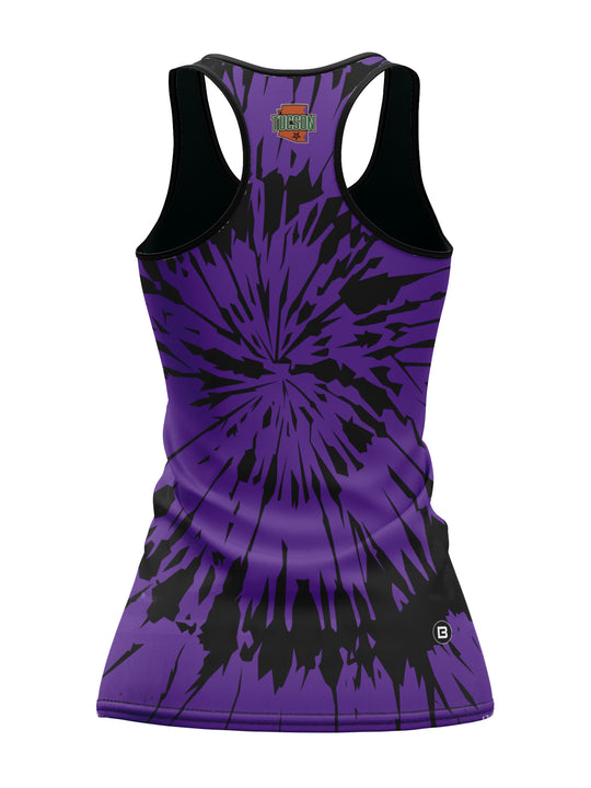 Bench Clearers Tucson Roadrunners Purple Tie-Dye Women's Racerback Hockey Tank - 3D BACK