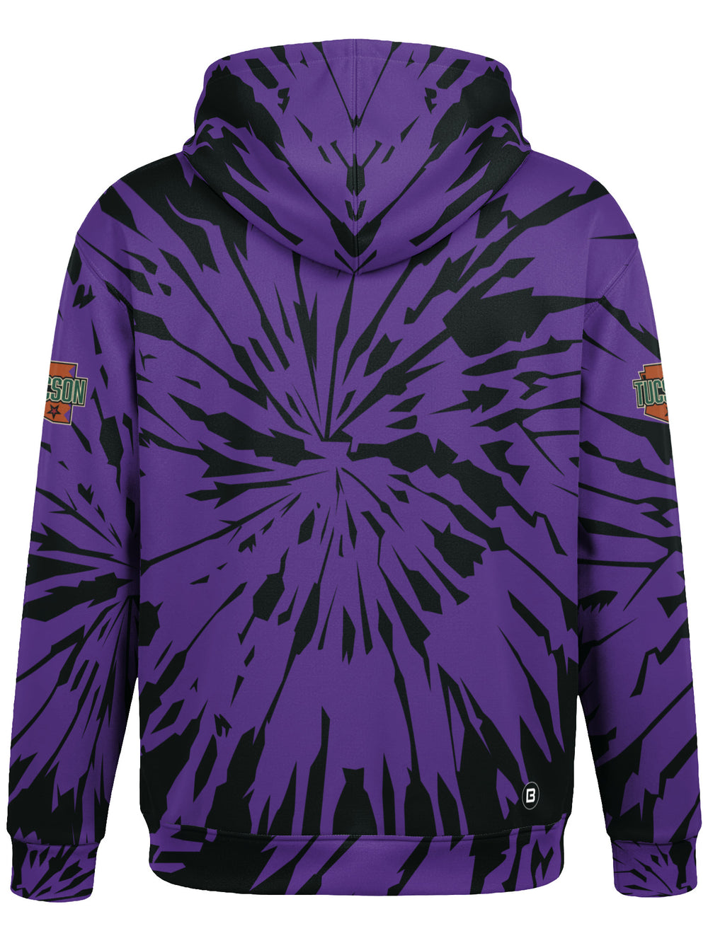 Bench Clearers Tucson Roadrunners Purple Tie-Dye Youth Hockey Hoodie - 3D BACK