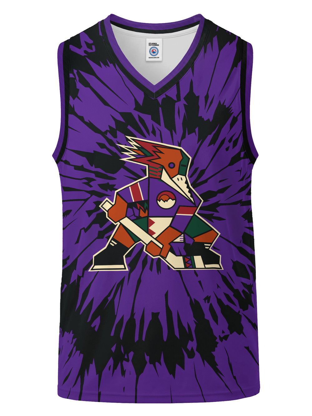 Bench Clearers Tucson Roadrunners Purple Tie-Dye Youth Hockey Tank - 3D FRONT