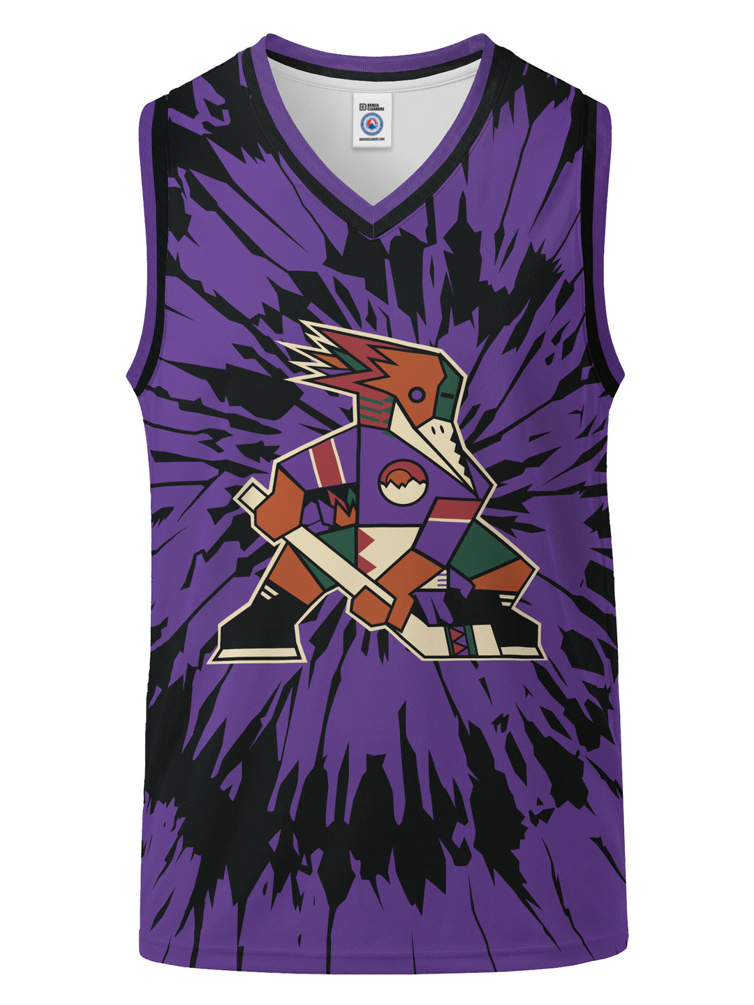 Bench Clearers Tucson Roadrunners Purple Tie-Dye Youth Hockey Tank - 3D FRONT