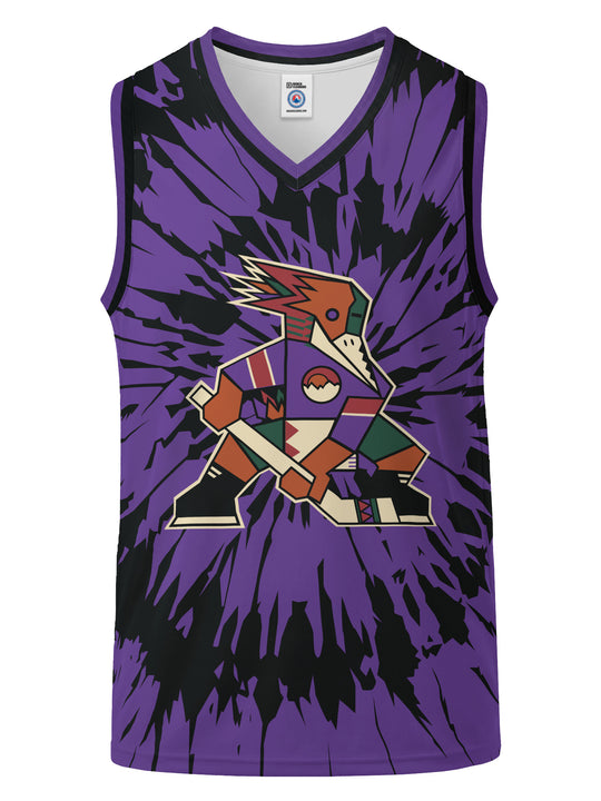 Bench Clearers Tucson Roadrunners Purple Tie-Dye Youth Hockey Tank - 3D FRONT