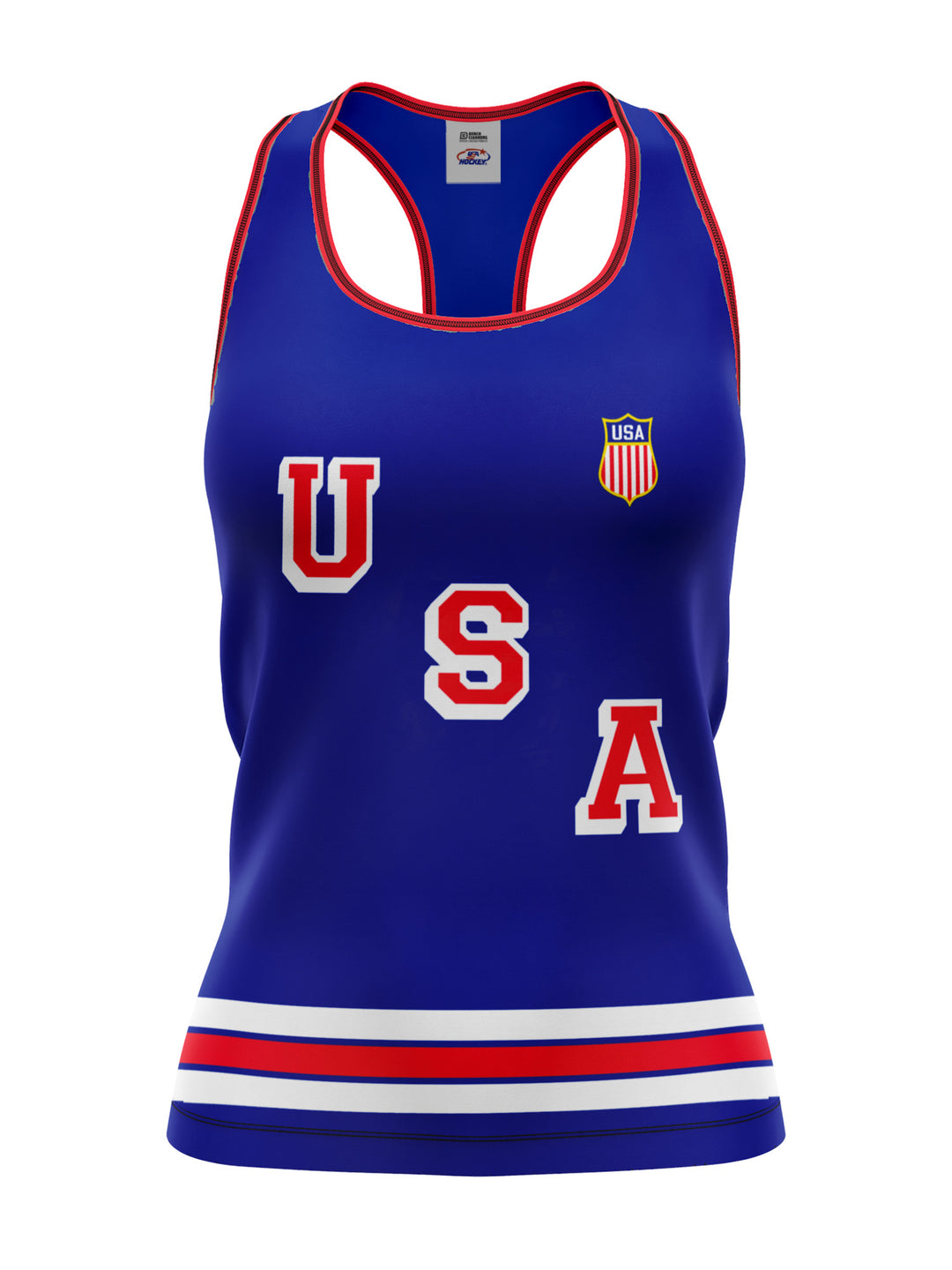 Bench Clearers USA Hockey 2026 Women's Racerback Hockey Tank - 3D FRONT