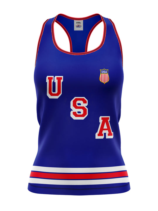 Bench Clearers USA Hockey 2026 Women's Racerback Hockey Tank - 3D FRONT