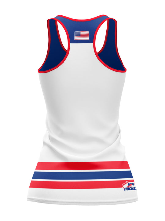 Bench Clearers USA Hockey Letter Women's Racerback Hockey Tank - 3D BACK