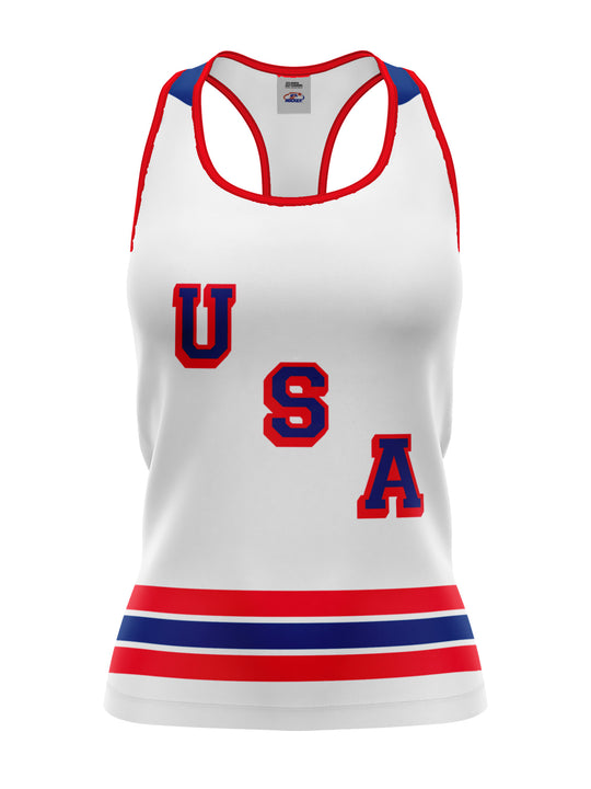 Bench Clearers USA Hockey Letter Women's Racerback Hockey Tank - 3D FRONT