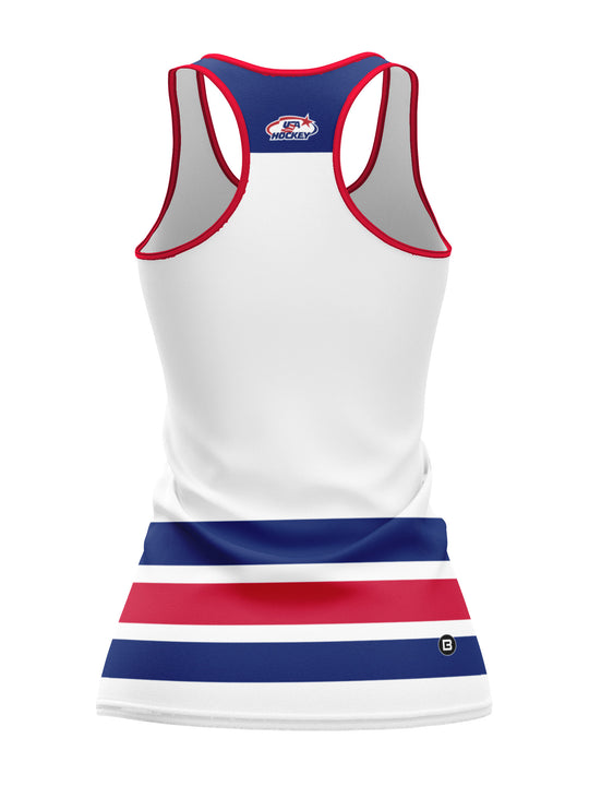 Bench Clearers USA Hockey Nations 2026 Away Women's Racerback Hockey Tank - 3D BACK