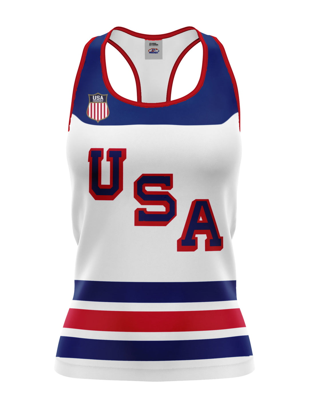 Bench Clearers USA Hockey Nations 2026 Away Women's Racerback Hockey Tank - 3D FRONT