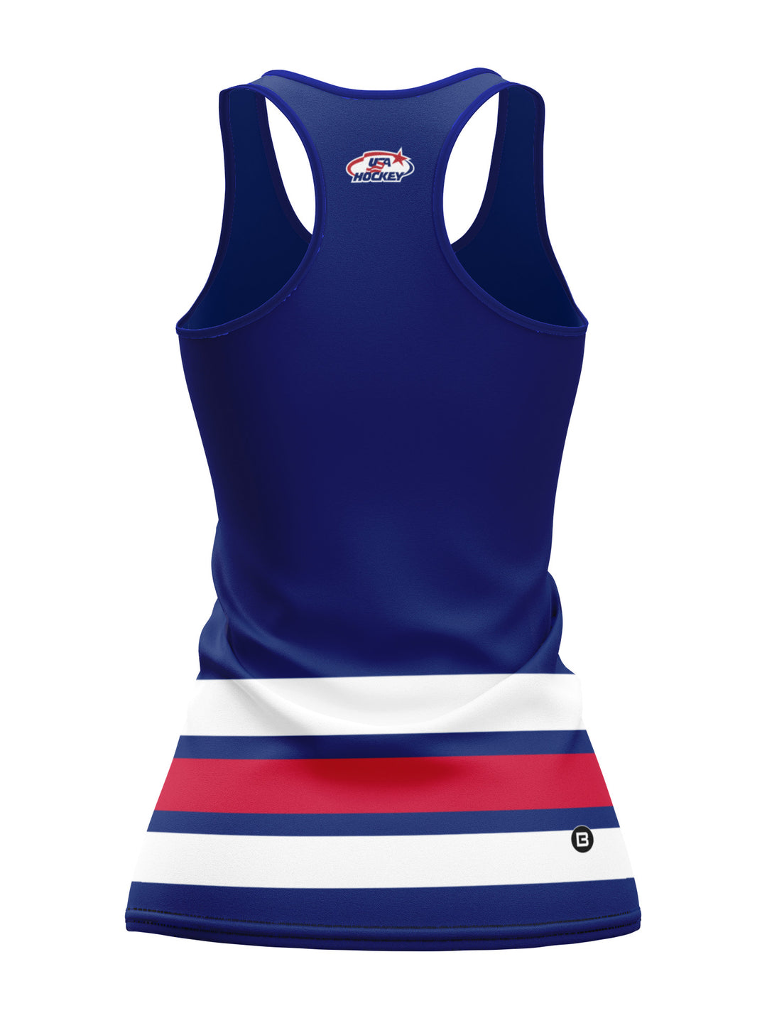 Bench Clearers USA Hockey Nations 2026 Navy Women's Racerback Hockey Tank - 3D BACK