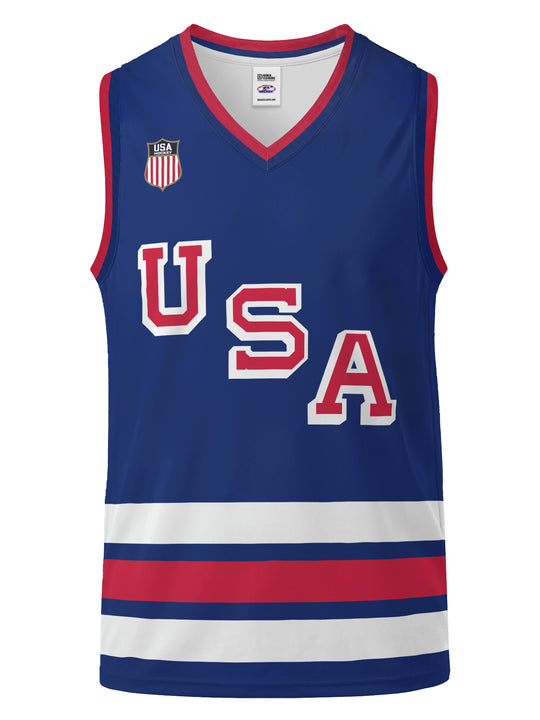Bench Clearers USA Hockey Nations 2026 Navy Youth Hockey Tank - 3D FRONT