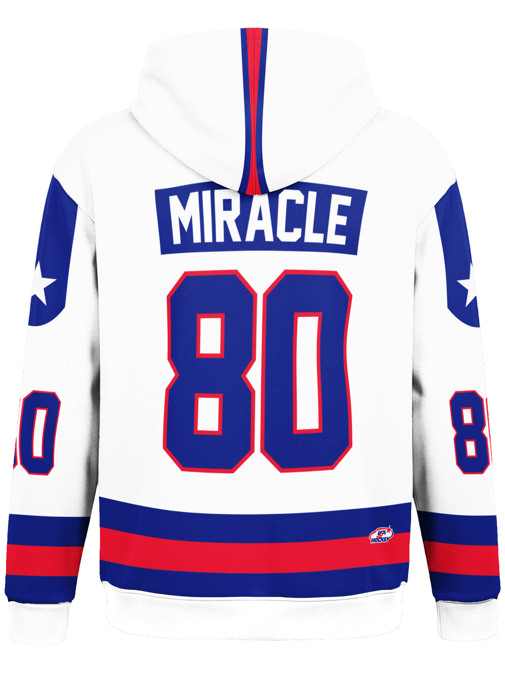 Bench Clearers USA Miracle on Ice 1980 Away Youth Hockey Hoodie - 3D BACK