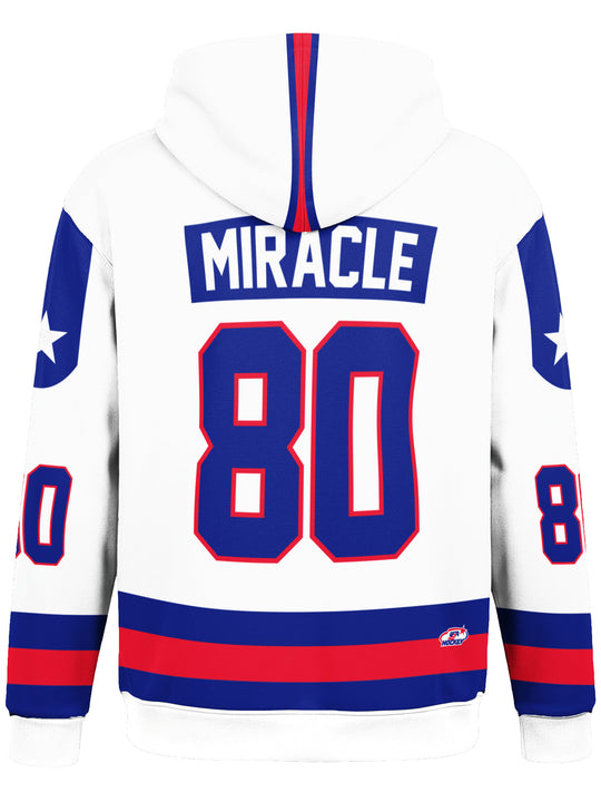 Bench Clearers USA Miracle on Ice 1980 Away Youth Hockey Hoodie - 3D BACK