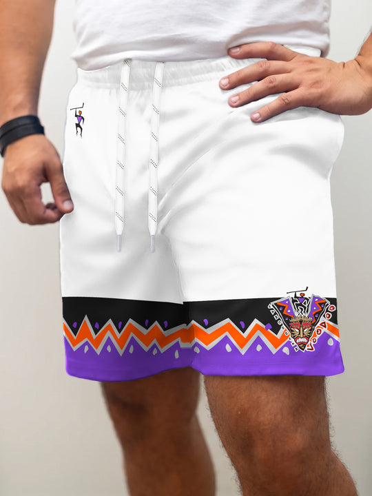 Model wearing the Bench Clearers Vancouver Voodoo Away Hockey Shorts - front view