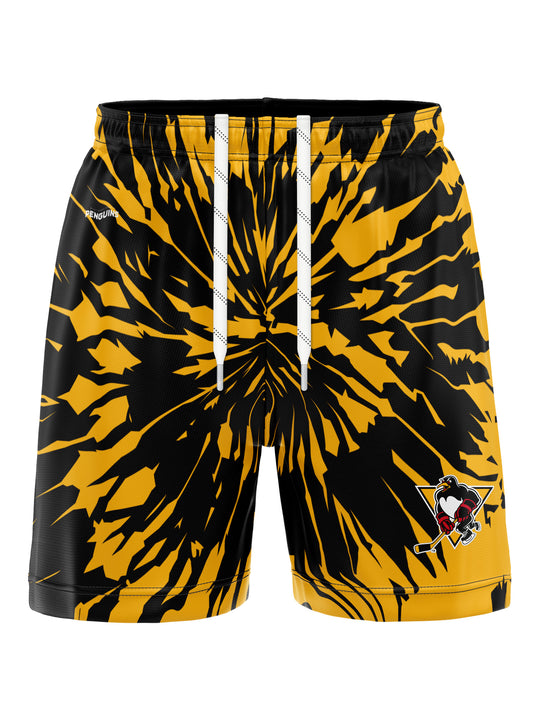 Bench Clearers Wilkes-Barre/Scranton Penguins Tie-Dye Hockey Shorts - 3D FRONT
