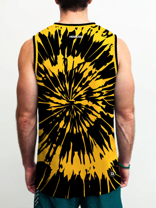 Model wearing the Bench Clearers Wilkes-Barre/Scranton Penguins Tie-Dye Hockey Tank - back view