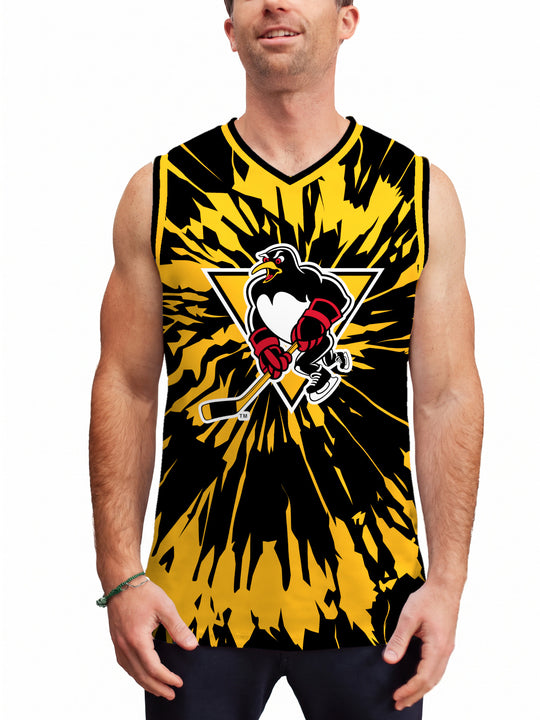 Model wearing the Bench Clearers Wilkes-Barre/Scranton Penguins Tie-Dye Hockey Tank - front view