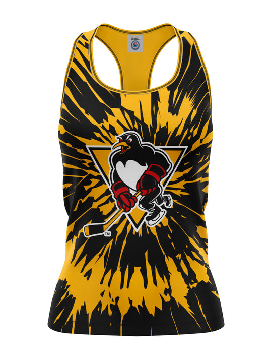 Bench Clearers Wilkes-Barre/Scranton Penguins Tie-Dye Women's Racerback Hockey Tank - 3D FRONT