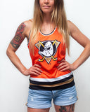 Anaheim Ducks Orange Retro Alternate Women's Racerback Hockey Tank hockey tanks BenchClearers 