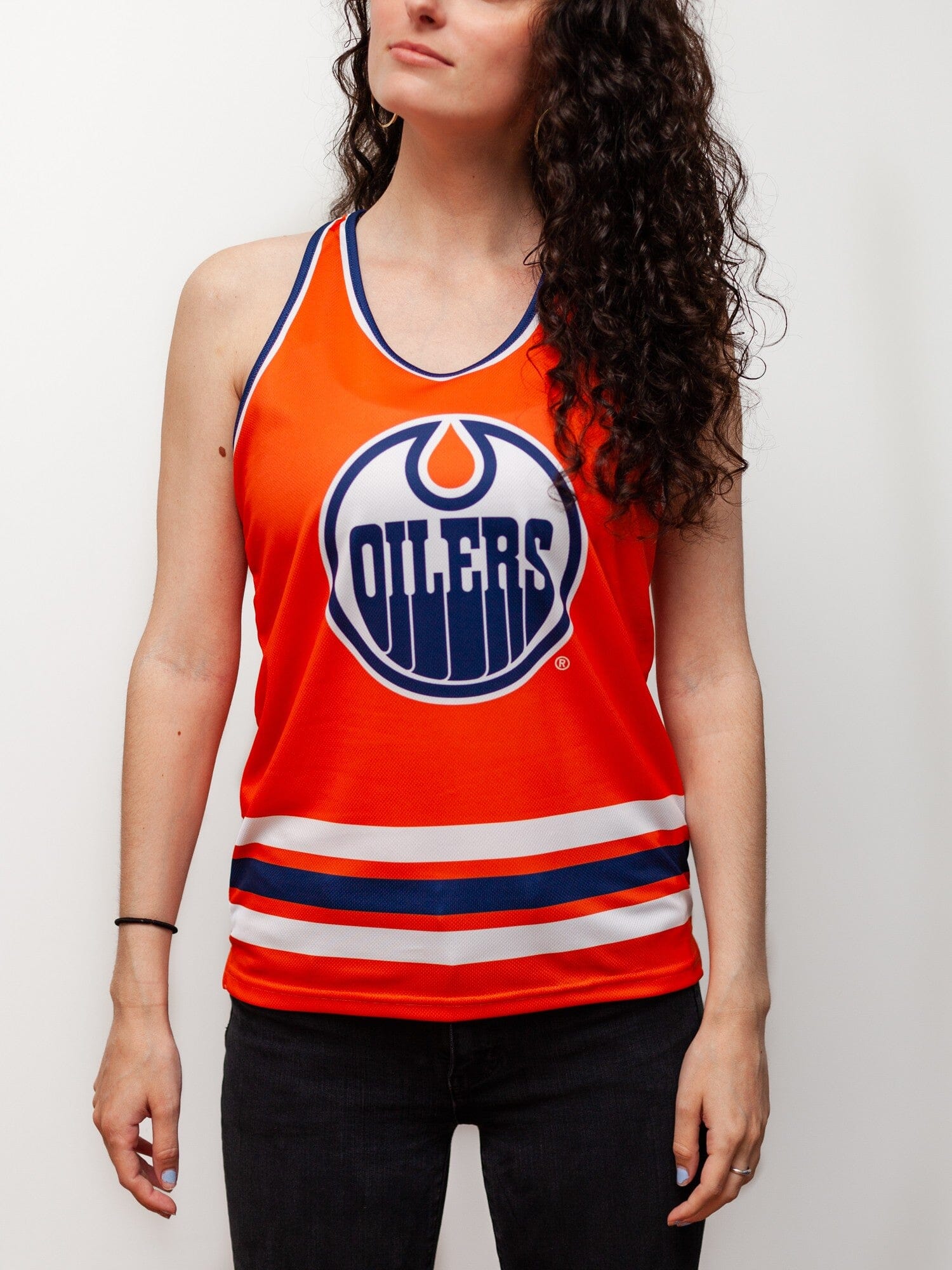 Edmonton Oilers Women's Racerback Hockey Tank hockey tanks BenchClearers XS Orange Polyester