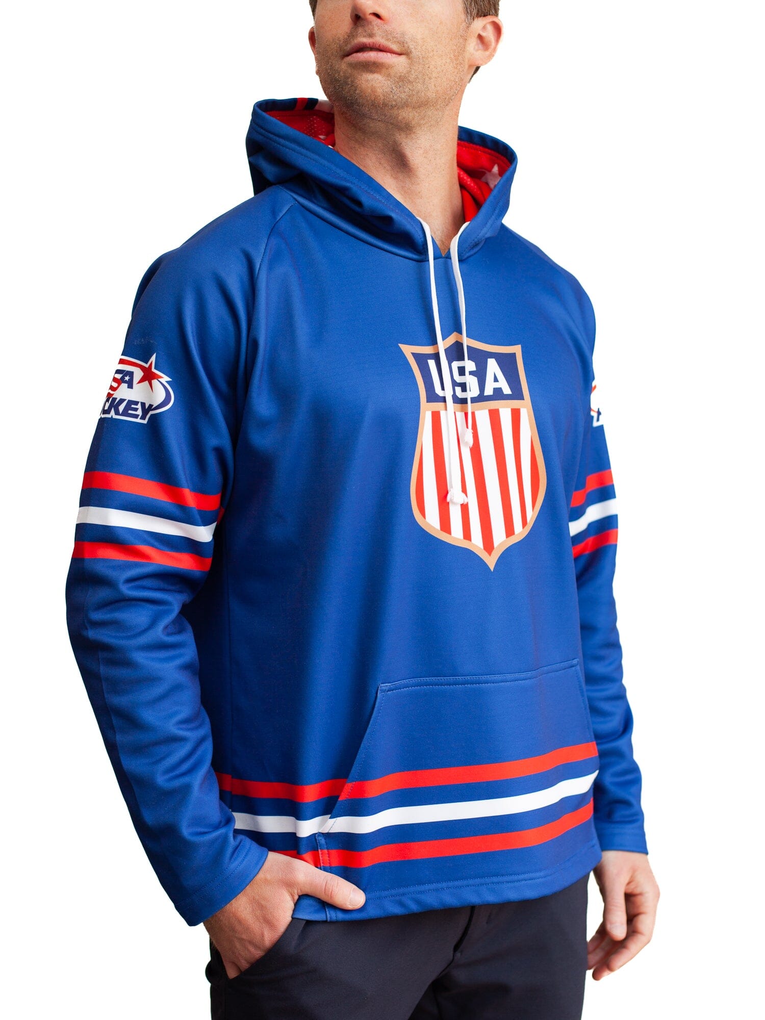USA Hockey Gray Hoodie Sweatshirt with skate lace drawstrings