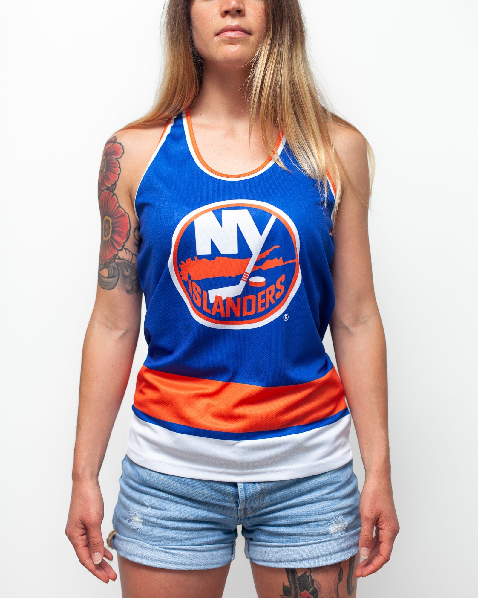 New York Islanders Women's Racerback Hockey Tank hockey tanks BenchClearers XS Blue Polyester