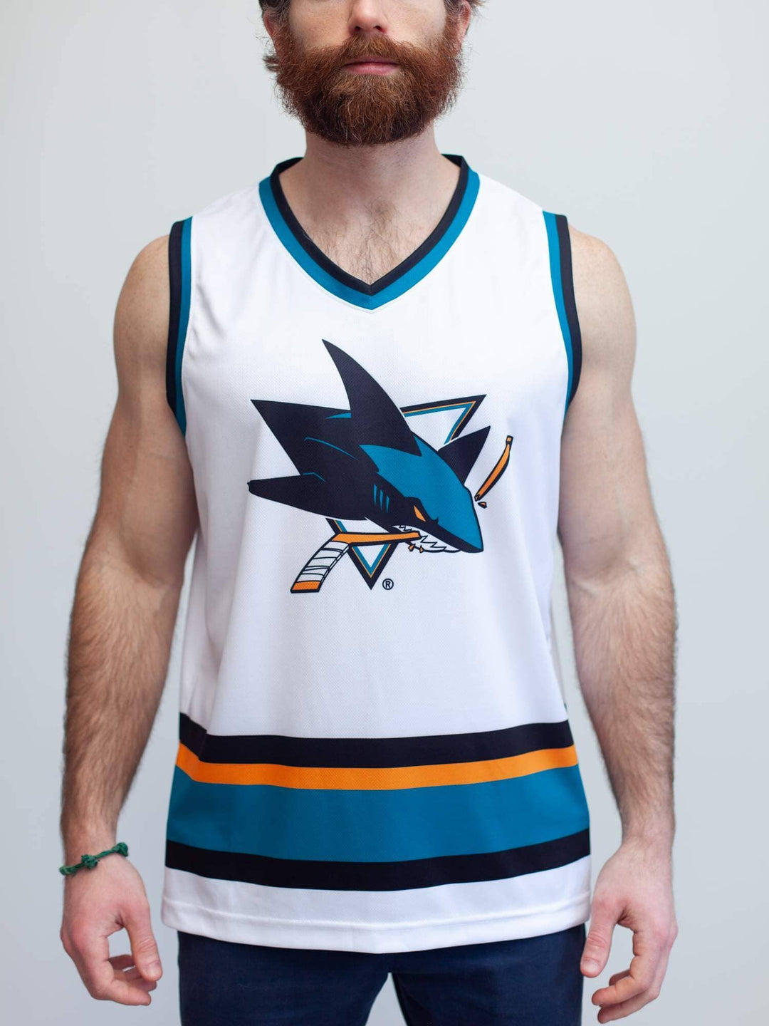 San Jose Sharks AWAY Hockey Tank hockey tanks BenchClearers S White Polyester