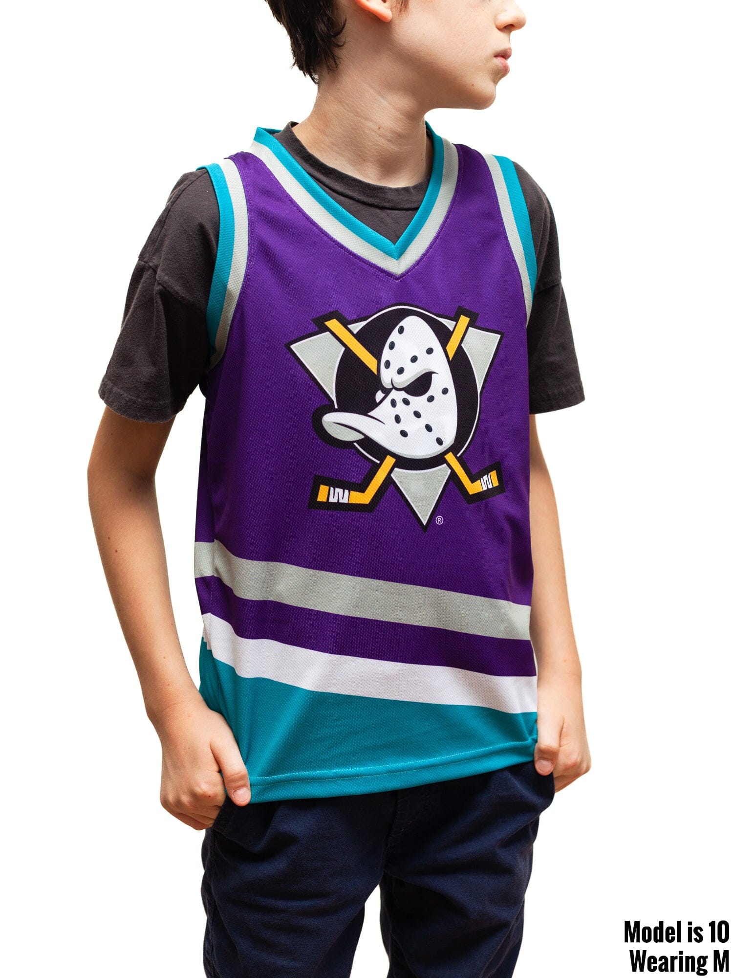 Anaheim Ducks Retro Alternate Youth Hockey Tank youth tanks BenchClearers YS (6-8) Purple Polyester